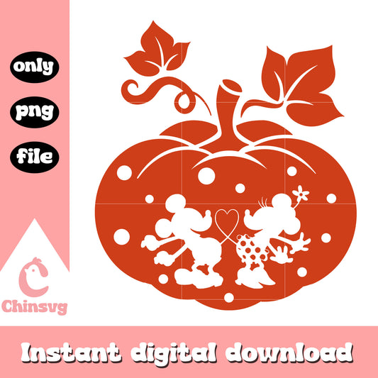 Mickey and minnie mouse on red pumpkin design png, pumpkin png
