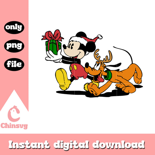 Mickey and pluto with christmas present png, mickey pluto christmas png