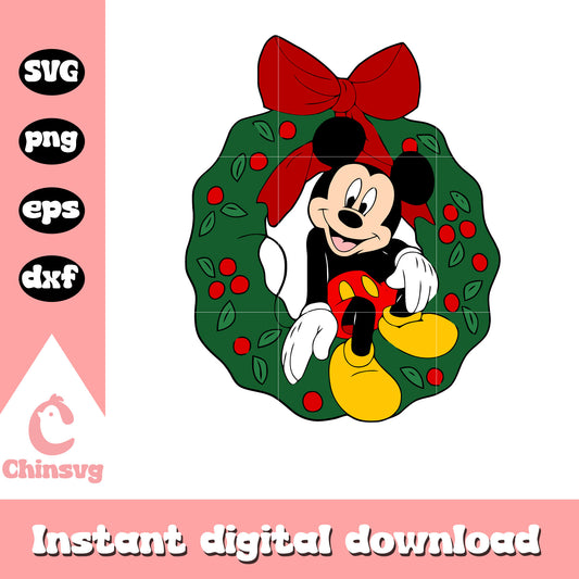 Mickey and wreath christmas design svg, mickey merry christmas​ svg