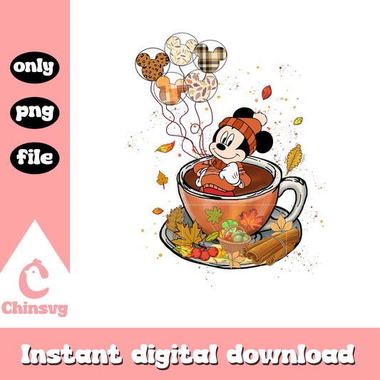 Mickey autumn tea cup design png, mickey png, disney png