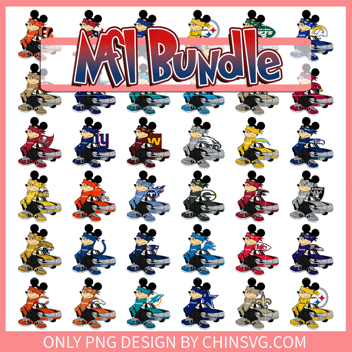 Mickey bad boy nfl bundle png, nfl mickey png, nfl teams png
