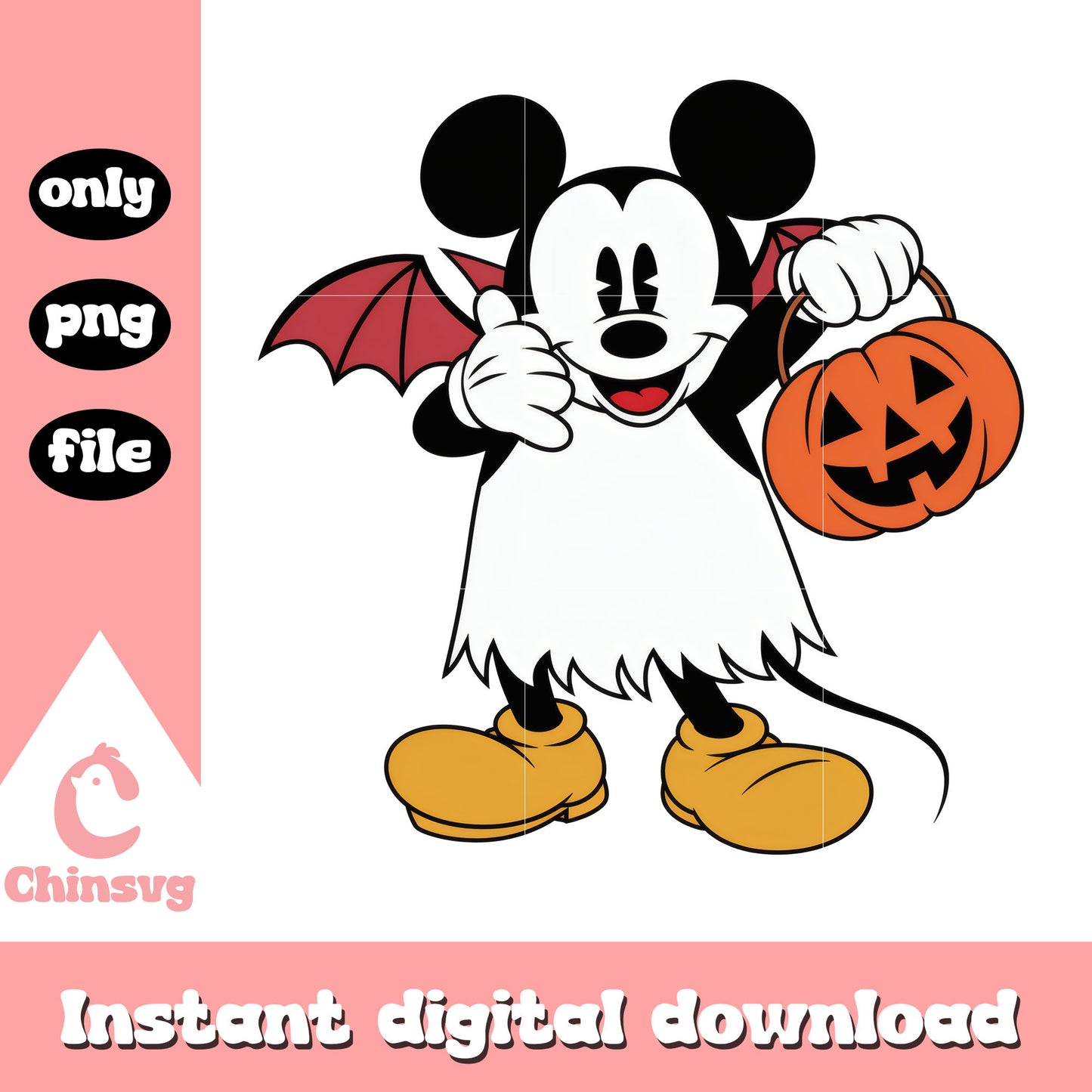 Mickey bat carry trick-or-treat bag art png, bat halloween png