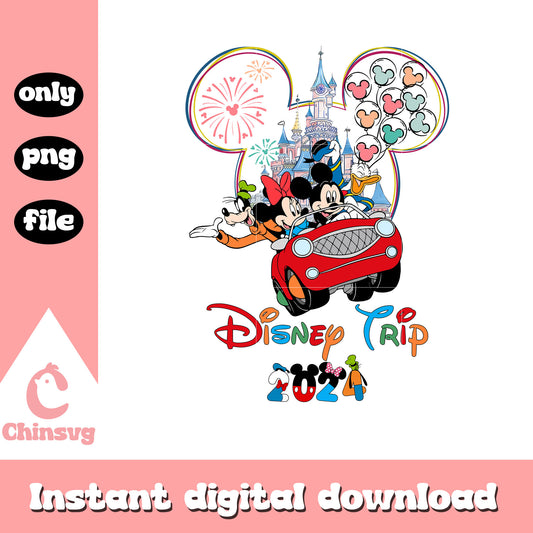 Mickey car disney trip 2024 png, disney trip png, mickey png