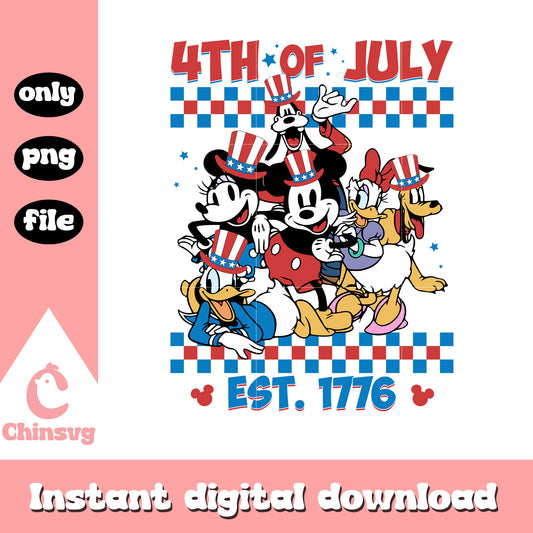 Mickey cartoon 4th of july est 1776 png, disney freedom day png