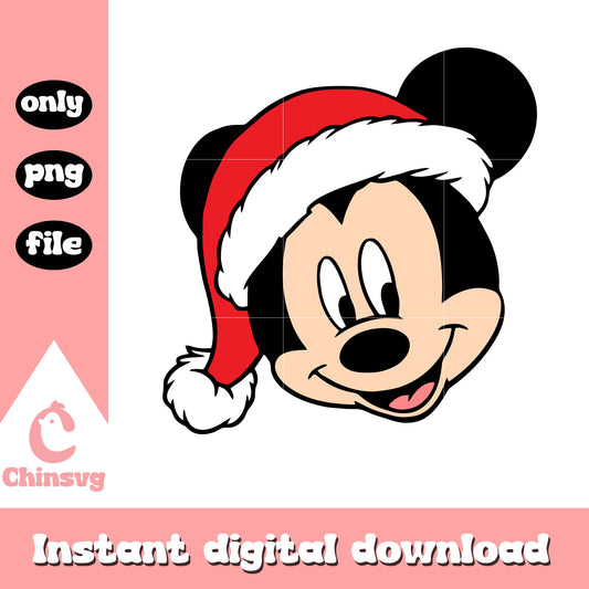 Mickey cartoon face santa hat design png, mickey santa hat png