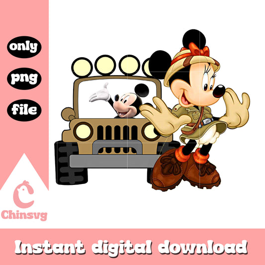 Mickey character safari png, mickey with car png, disney safari png