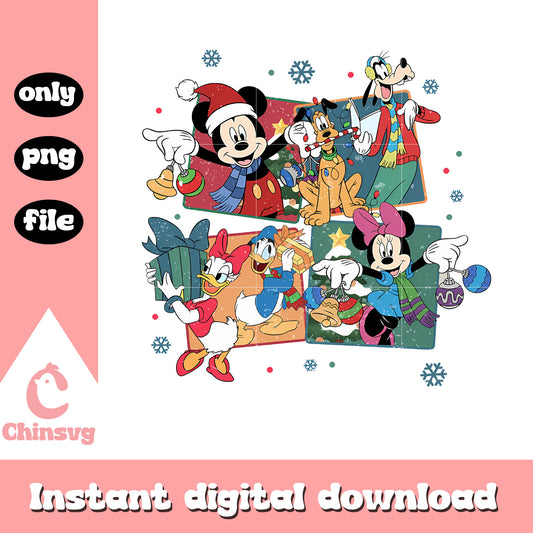 Mickey characters christmas design png, mickey friends png