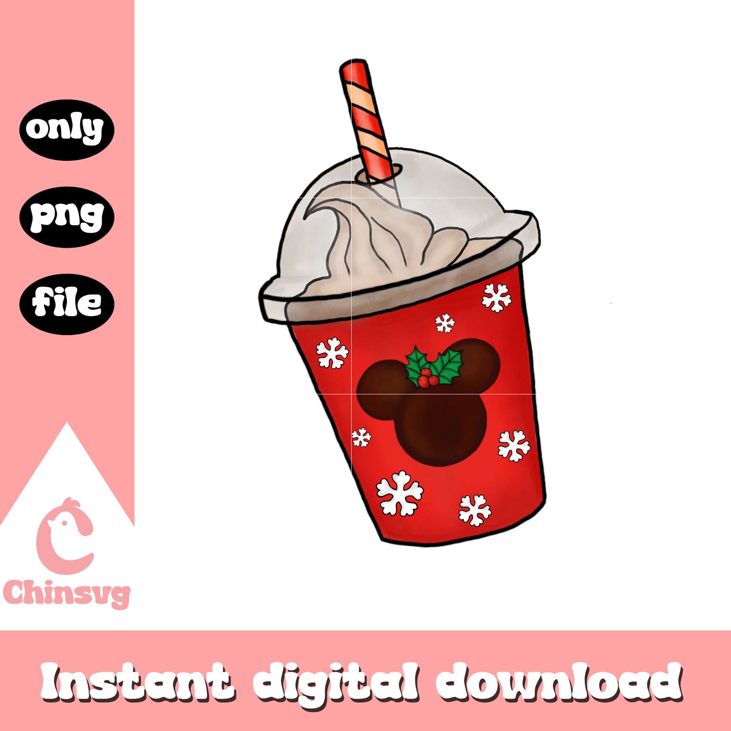 Mickey christmas drinks design png, christmas vacation png