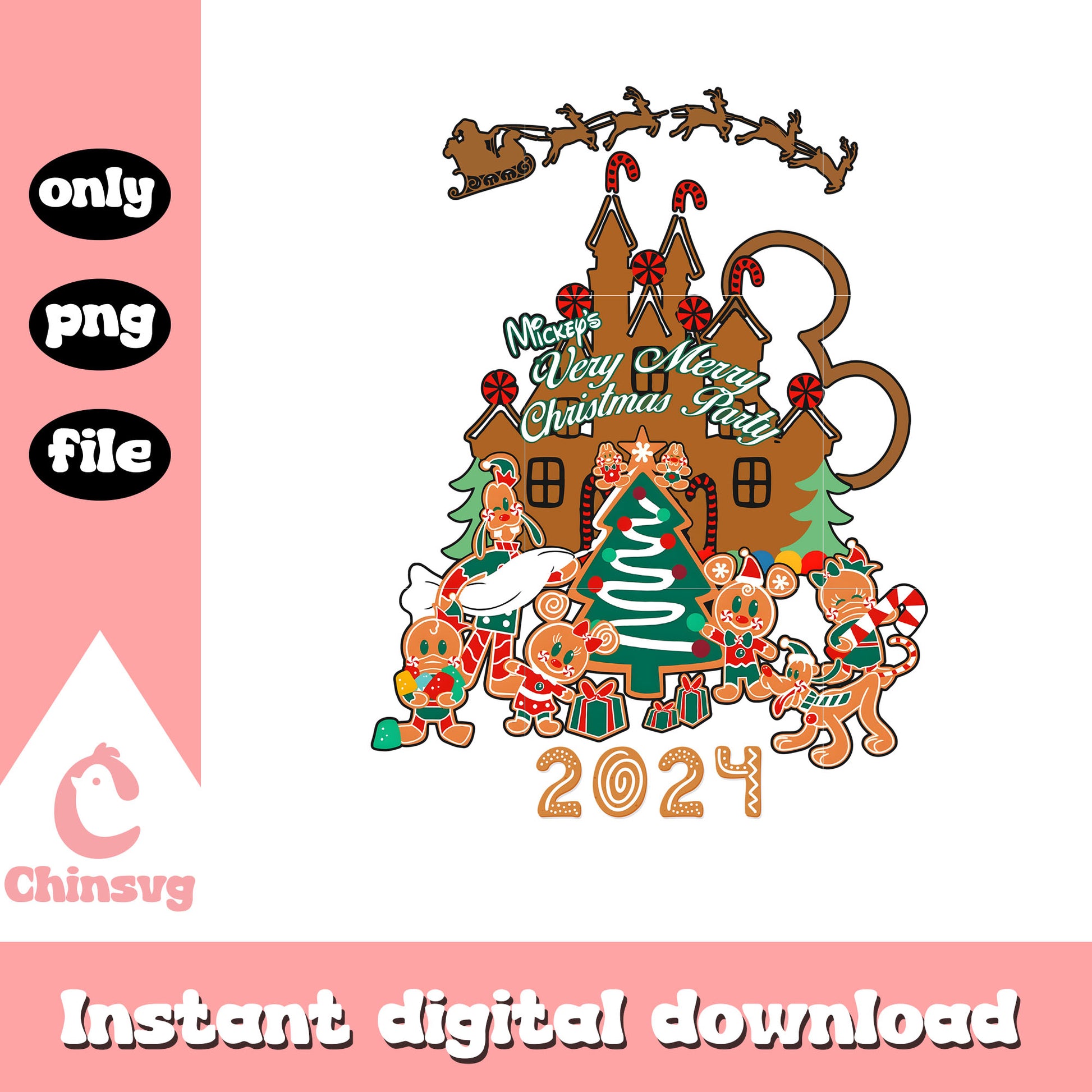 Mickey chritsmas party 2024 gingerbread png, xmas 2024 png