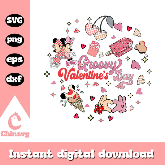 Mickey couple groovy valentine's day svg, mickey minnie couple svg