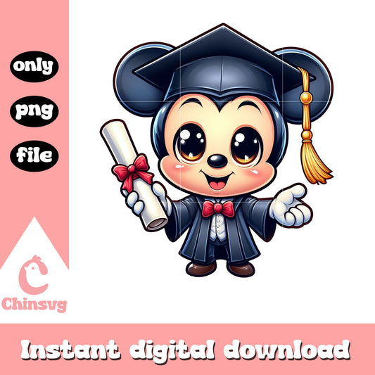 Mickey cute chibi graduation day design png, mickey mouse disney png