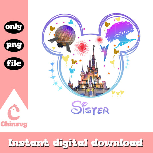 Mickey disney castle sister png, mickey head png, disney castle png