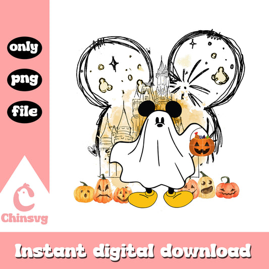 Mickey ear ghost halloween design png, halloween holiday png