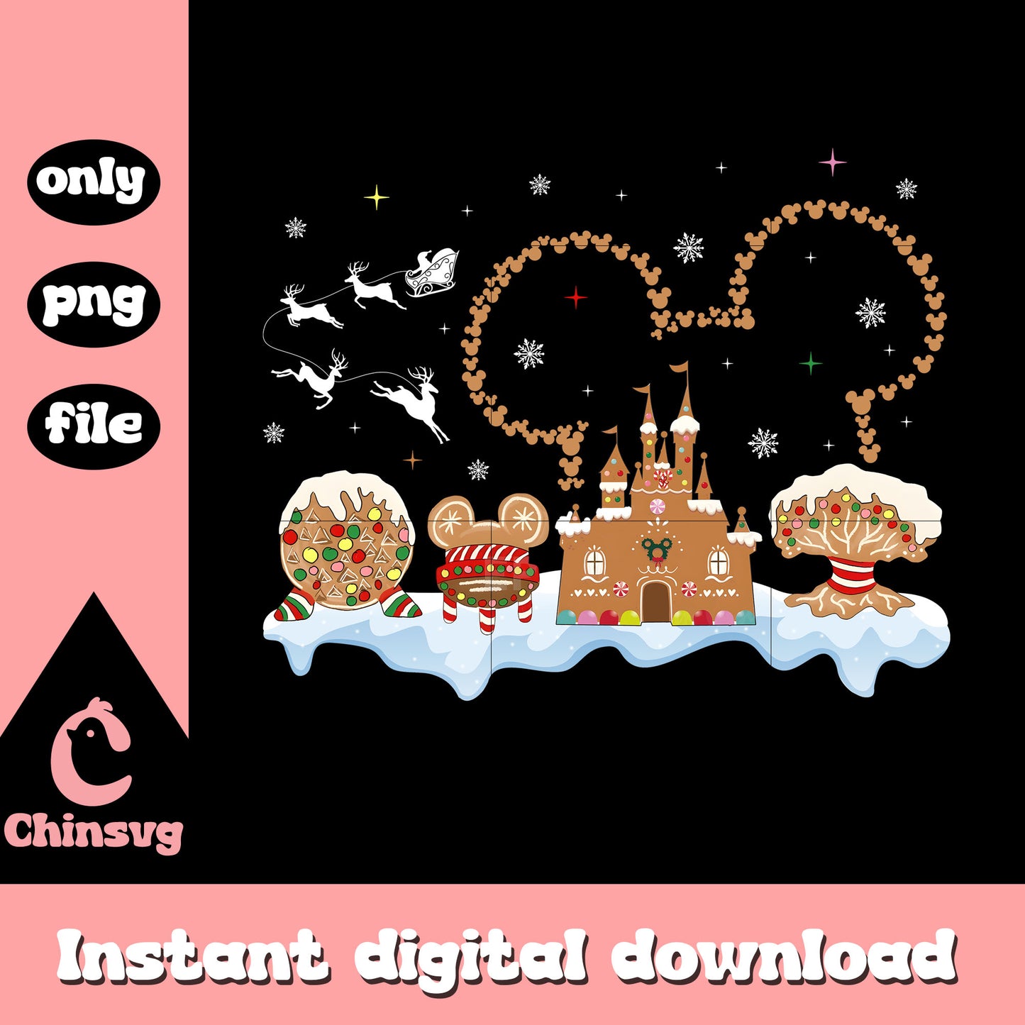Mickey ear gingerbread castle png, mickey character png