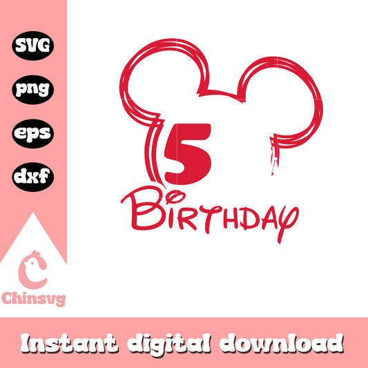 Mickey ears 5rd birthday design svg, mickey mouse ears svg