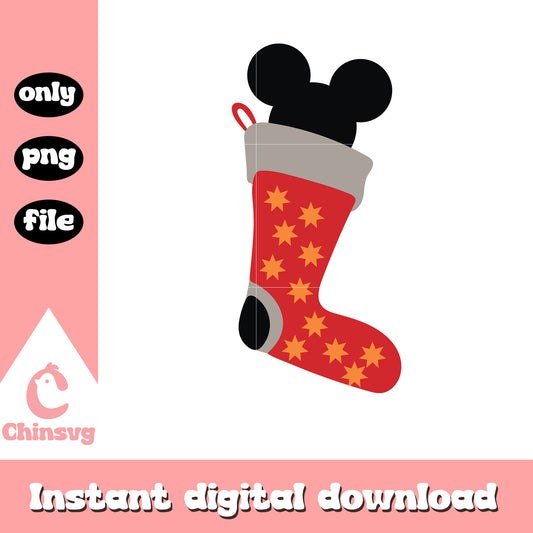 Mickey ears christmas sock design png, mickey ears christmas​ png