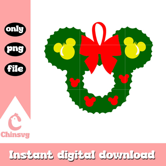 Mickey ears wreath christmas design png, mickey christmas png