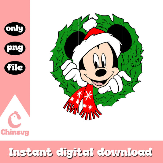 Mickey face and wreath christmas png, mickey santa hat​ png