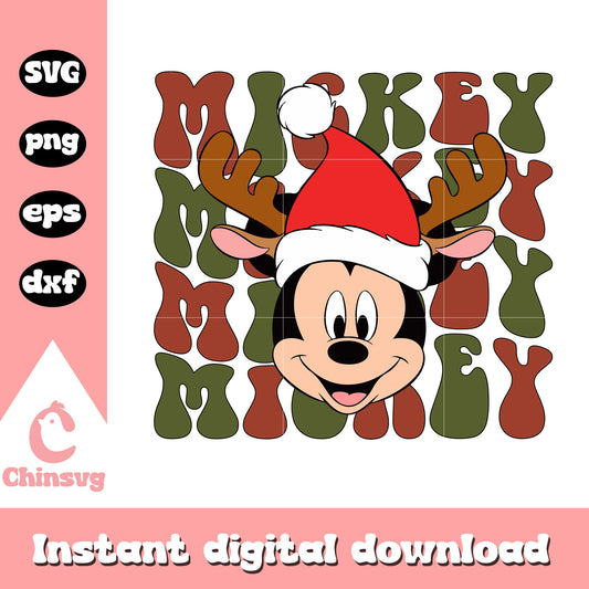 Mickey face reindeer christmas svg, mickey santa hat​ svg