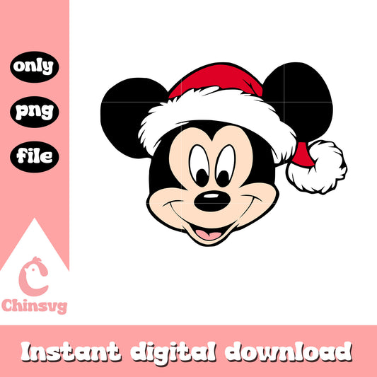 Mickey face santa hat christmas png, mickey mouse santa​ png