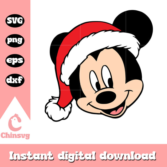 Mickey face santa hat design svg, mickey santa hat​ svg