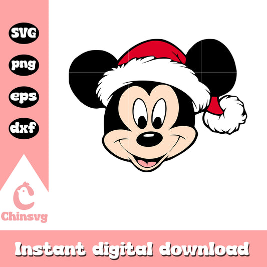 Mickey face santa hat svg, mickey christmas svg, mickey santa hat​ svg