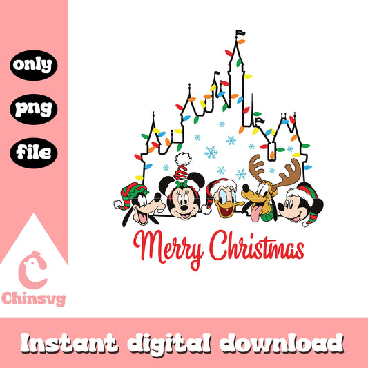 Mickey friends castle christmas lights png, christmas disney png