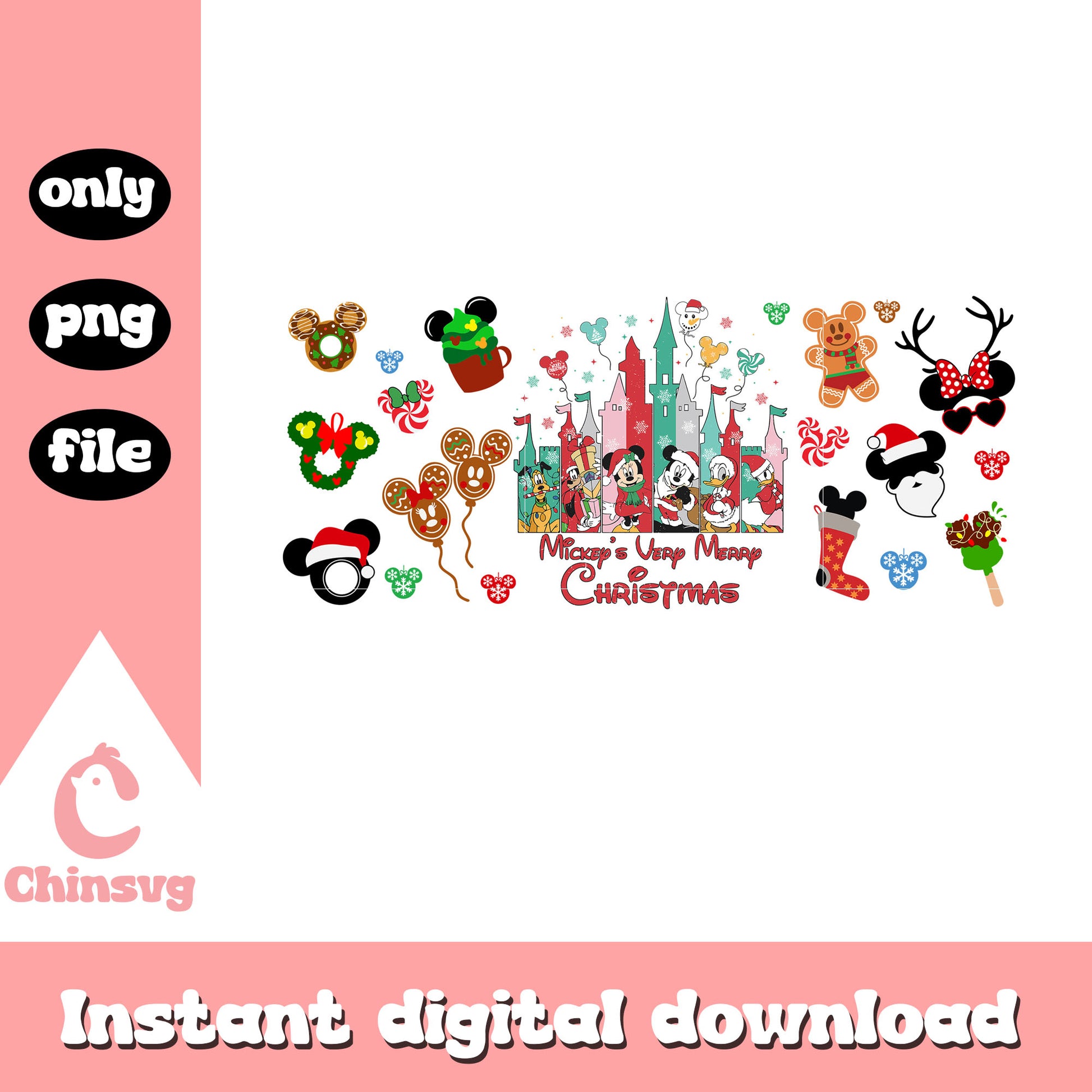 Mickey friends castle christmas ornaments png, disney anime png