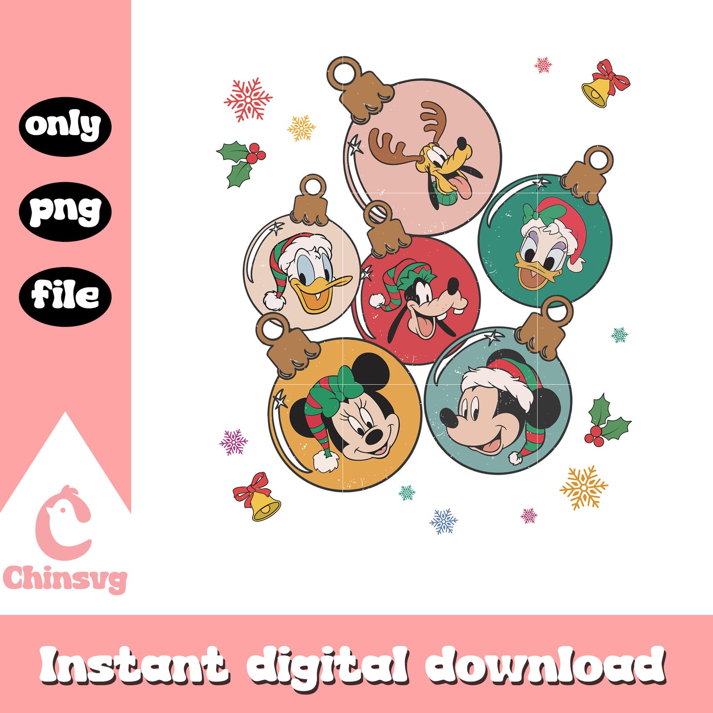 Mickey friends christmas balls png, mickey mouse christmas png
