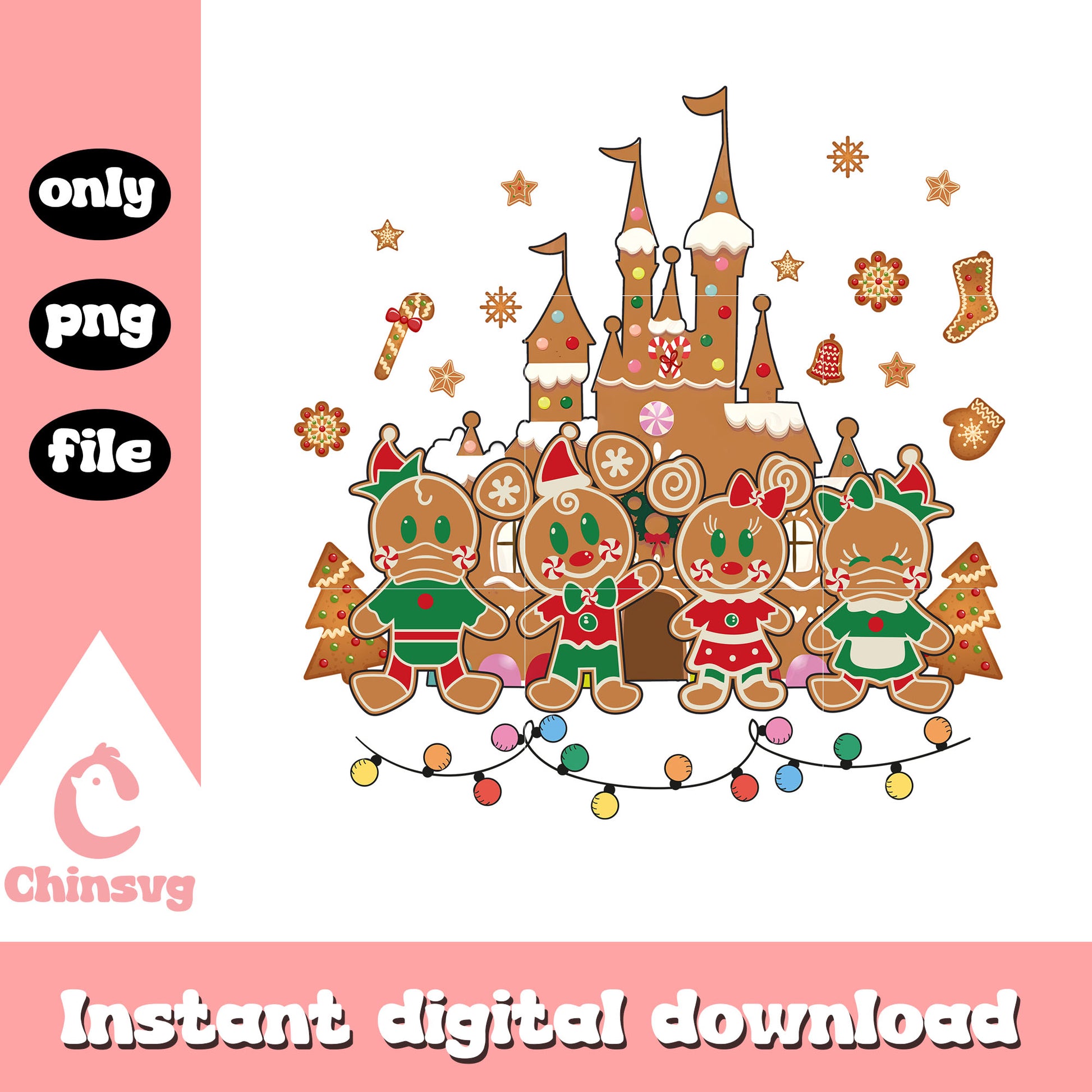 Mickey friends gingerbread castle design png, mickey movies png