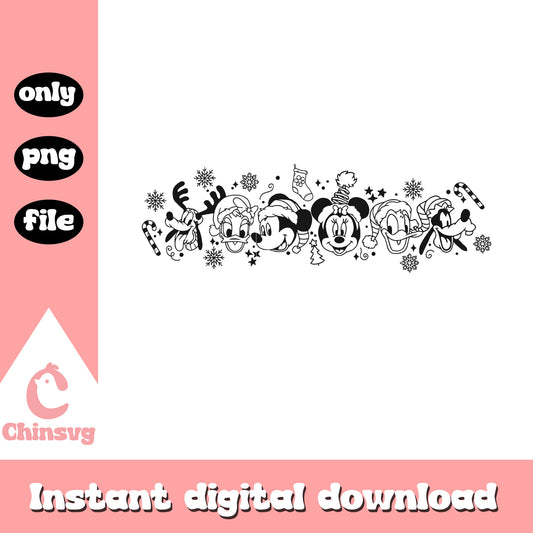 Mickey friends head black white christmas png, mickey and friends christmas​ png