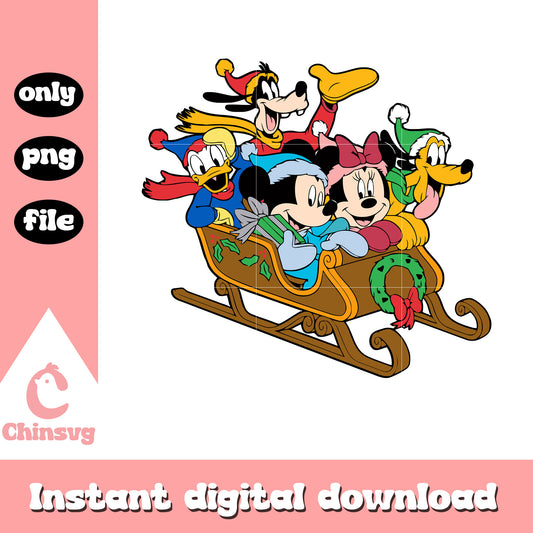 Mickey friends in sleigh christmas png, mickey and friends christmas png
