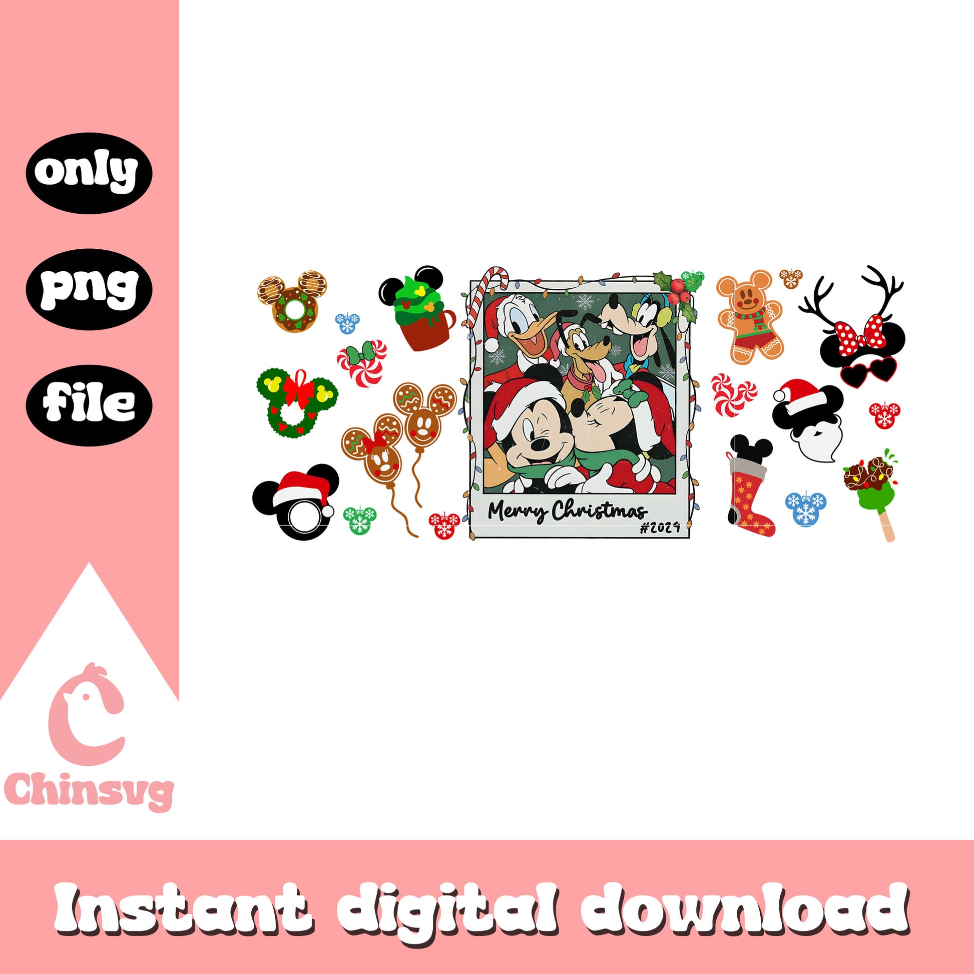 Mickey friends merry christmas 2024 graphic png, art of disney png