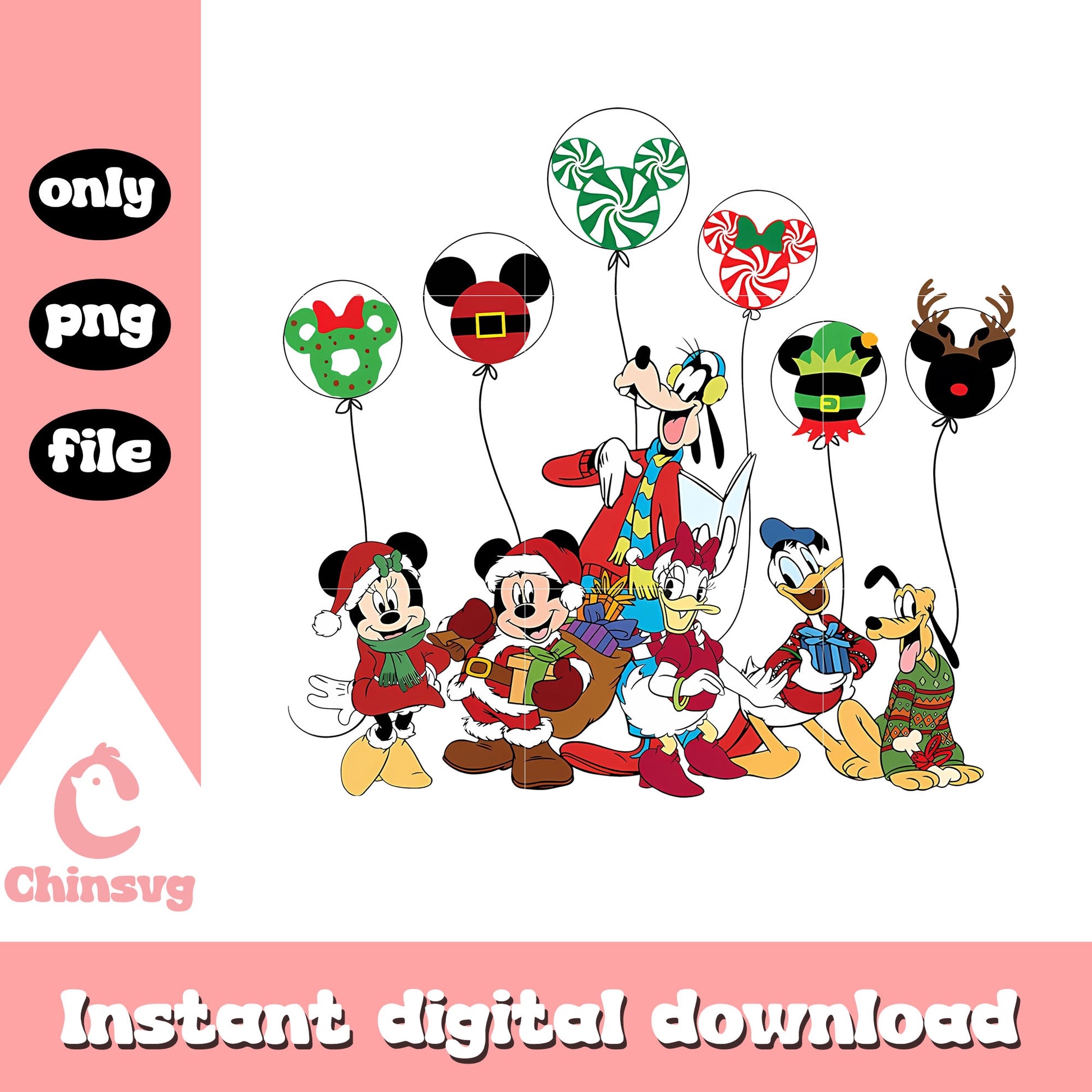Mickey friends merry christmas balloons png, mickey disney png