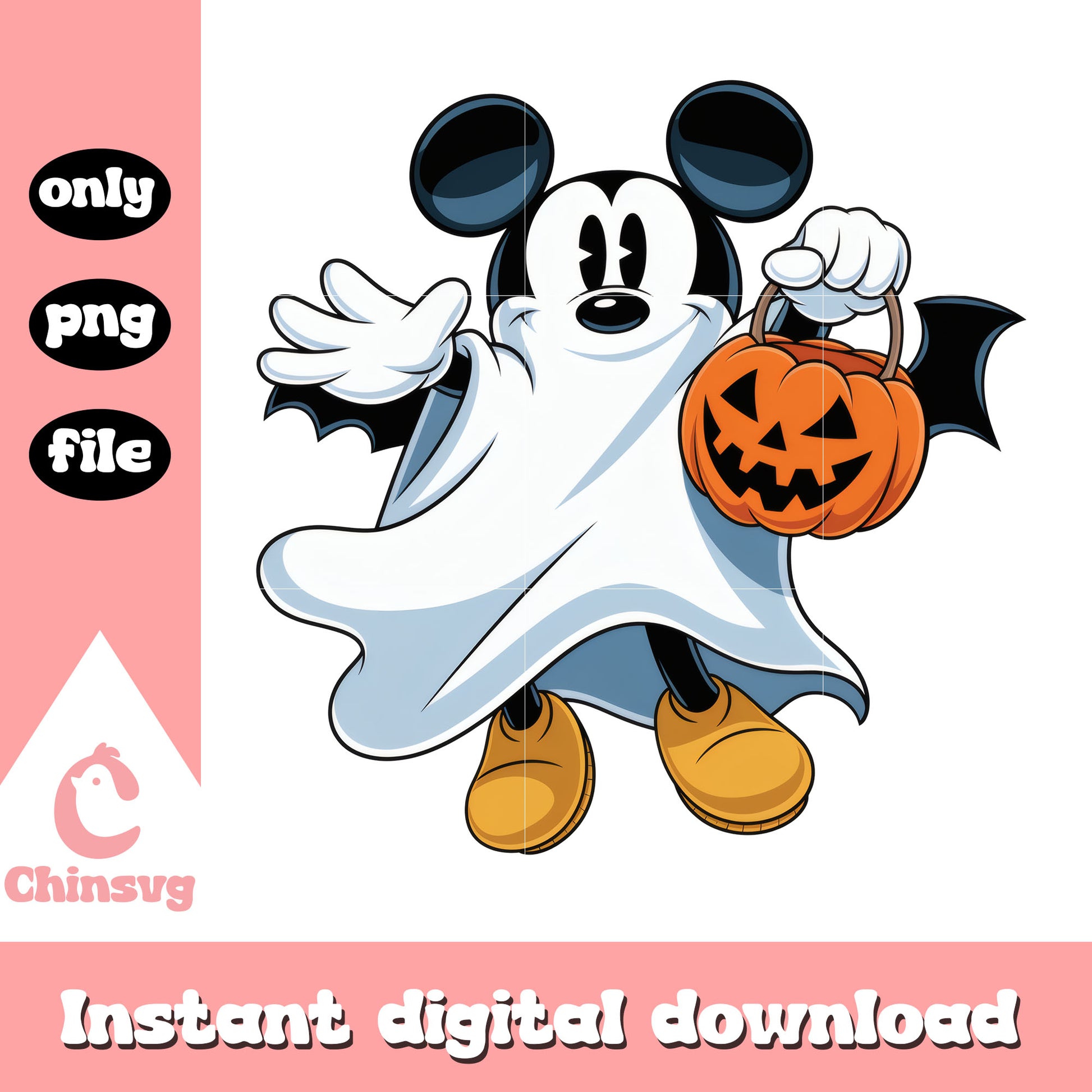 Mickey ghost carry trick-or-treat bag art png, disney mickey character png