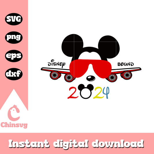 Mickey glasses disney bound 2024 svg, mickey mouse plane svg
