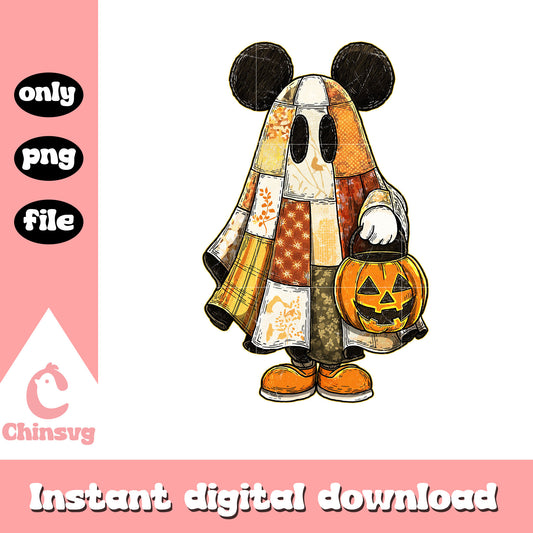 Mickey halloween ghost patchwork design png, mickey mouse png