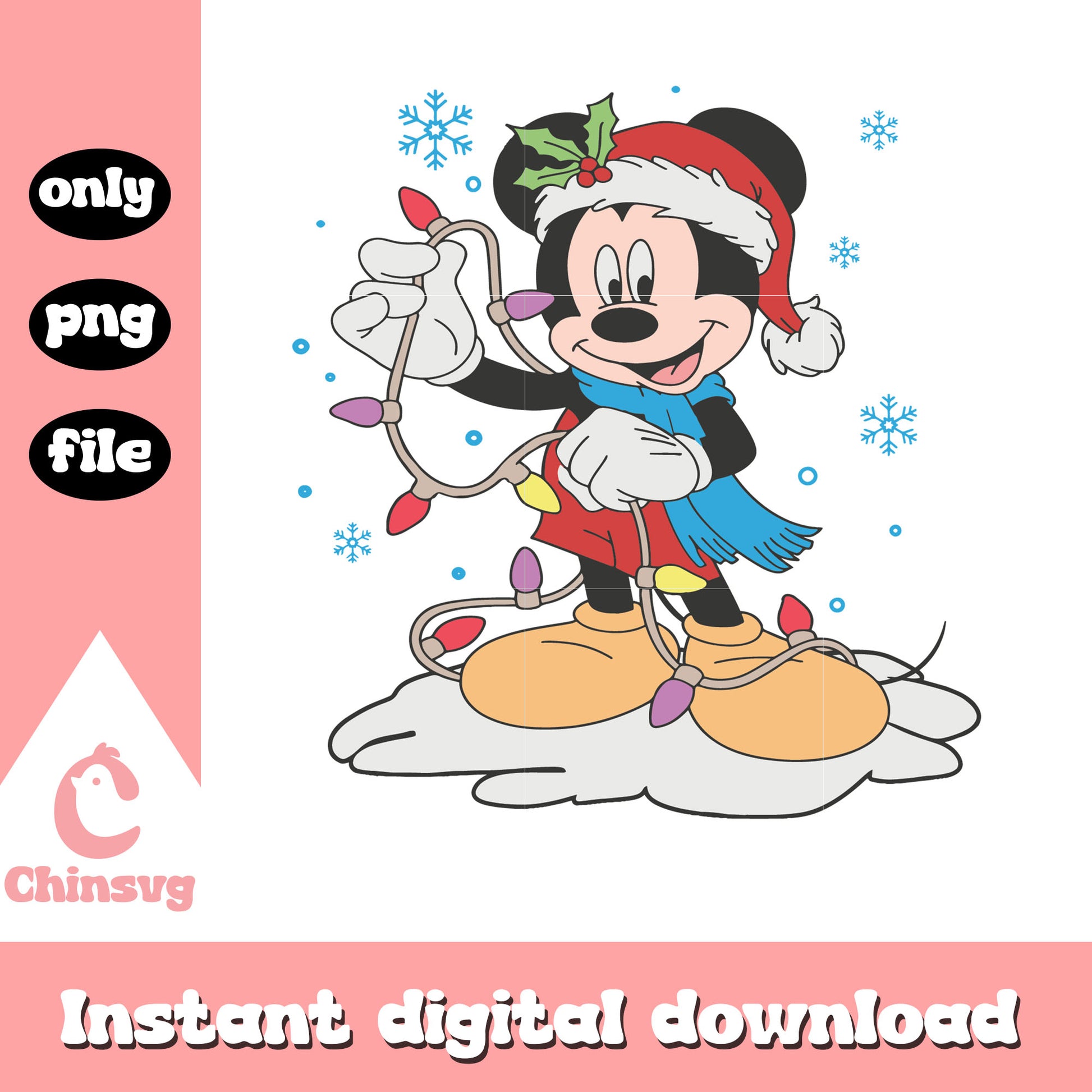 Mickey hand christmas lights snowflake png, mickey character png