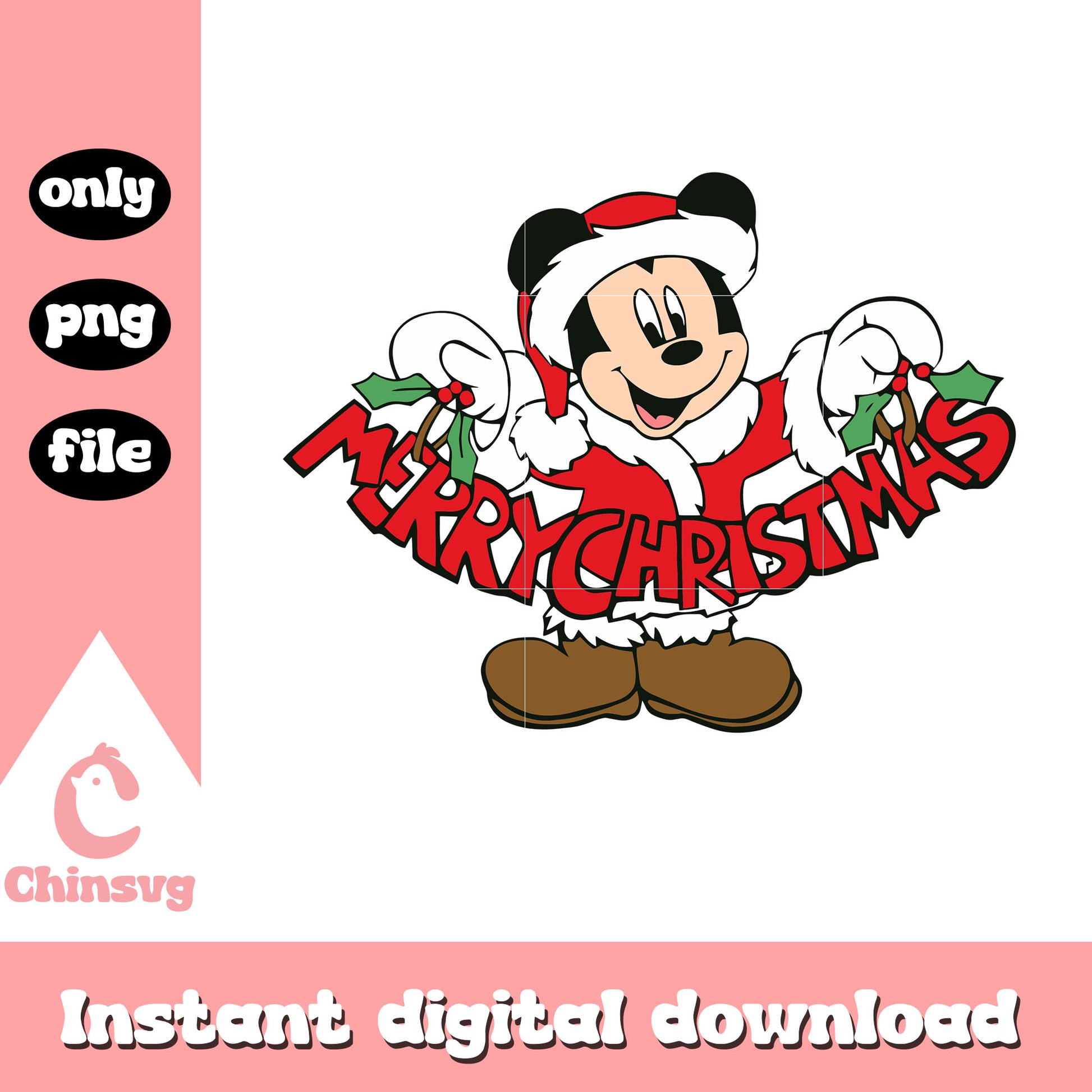 Mickey hand merry christmas font png, happy christmas png