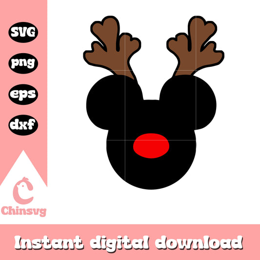 Mickey head black reindeer christmas svg, christmas mickey head​ svg