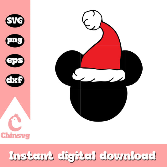 Mickey head black santa hat svg, mickey head christmas​ svg