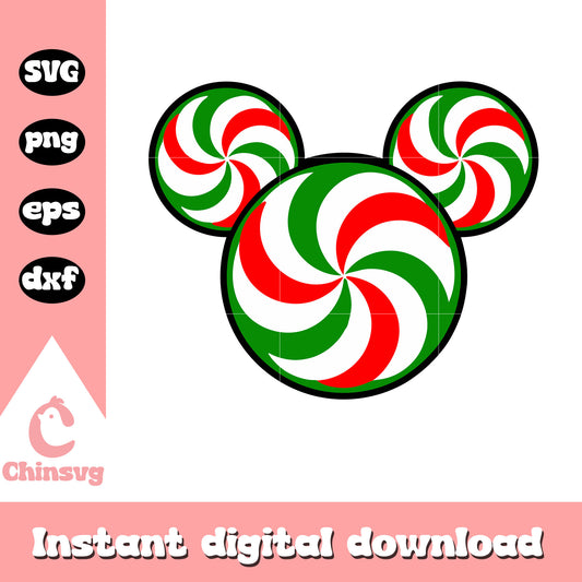Mickey head candy cane design svg, christmas candy svg