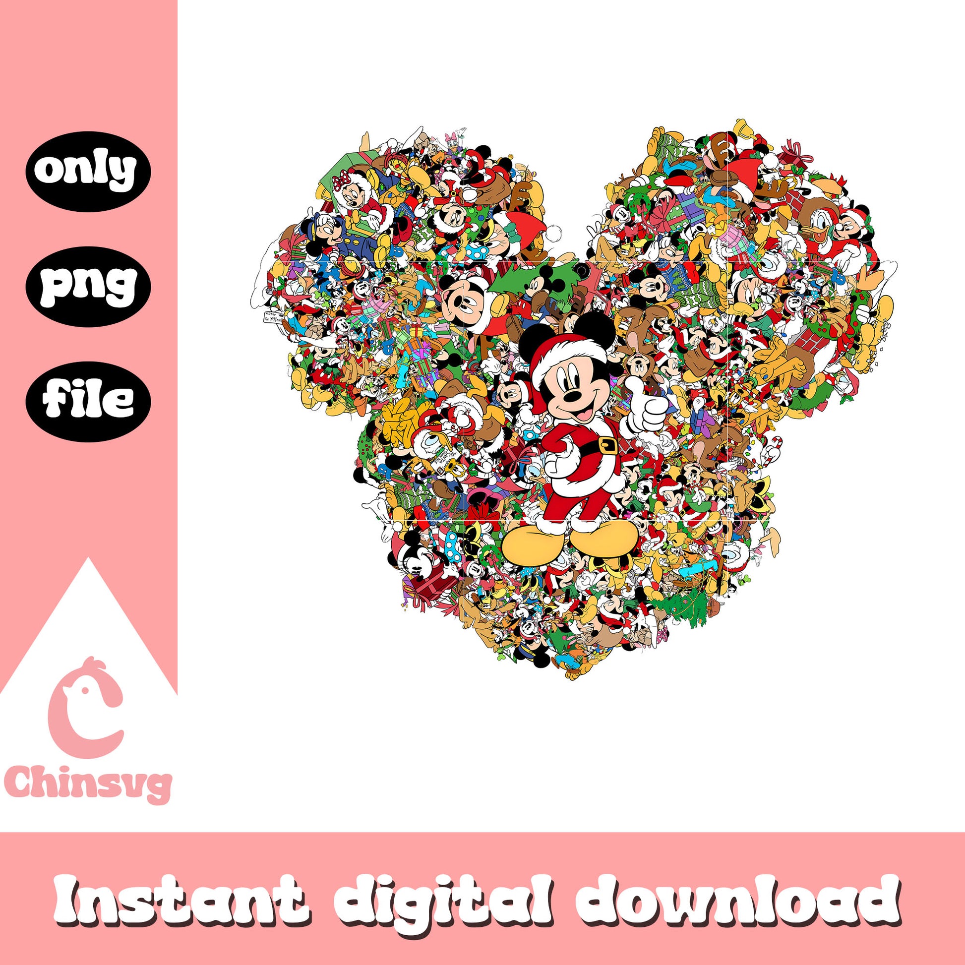 Mickey head christmas doodle png, disney mickey christmas png