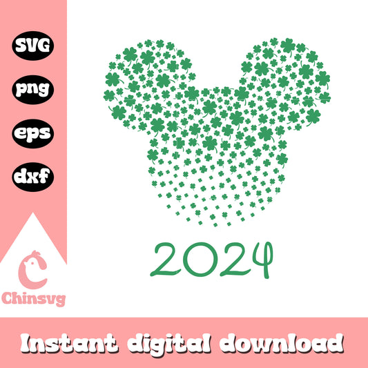 Mickey head clover 2024 svg, st patrick's day svg, mickey mouse svg