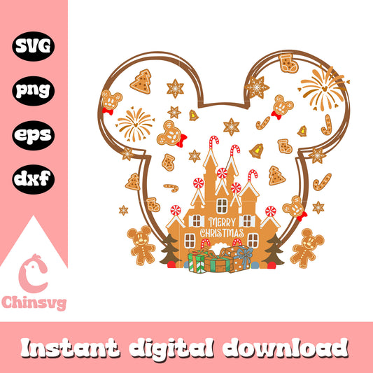 Mickey head cookie merry christmas svg, gingerbread mickey​ svg