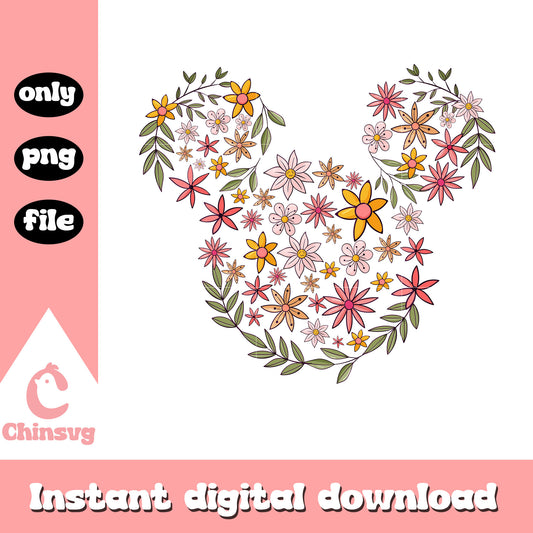 Mickey head flower design png, mickey head png, flower png