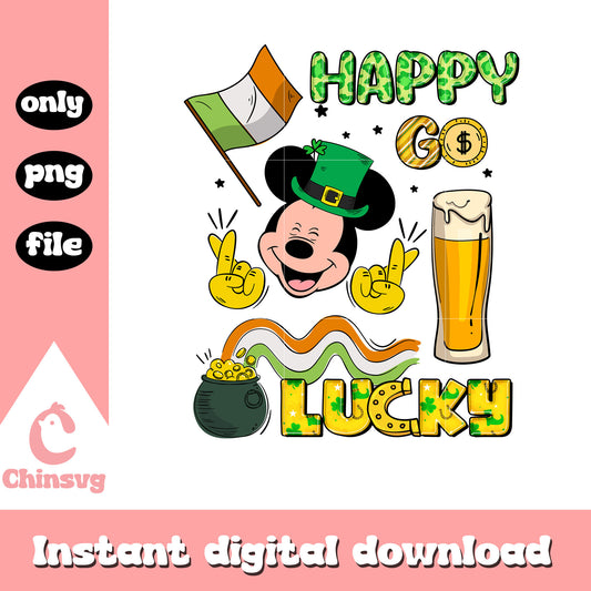 Mickey head happy go lucky png, st.patrick day png, mickey png