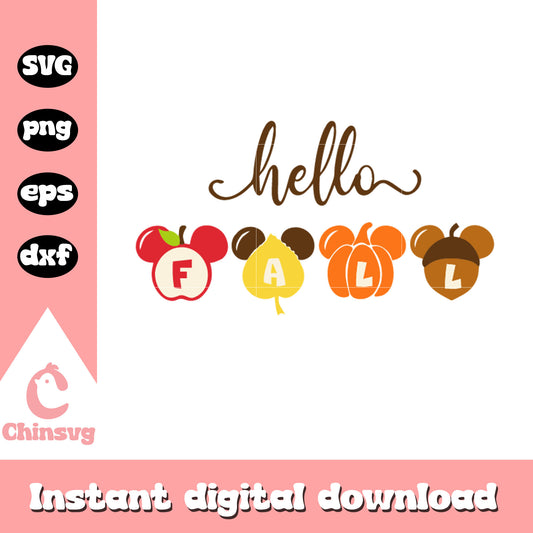 Mickey head hello fall svg, mickey character svg, disney svg
