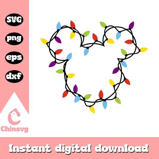 Mickey head light christmas design svg, Mickey head svg