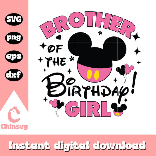 Mickey head pink brother of the birthday girl svg, disney svg
